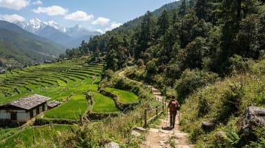 Hiking trail ascending through Gynekha