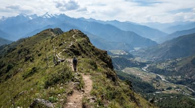 Trail winding along mountain ridge Gynekha