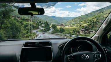 Driving through mountain valleys Gynekha