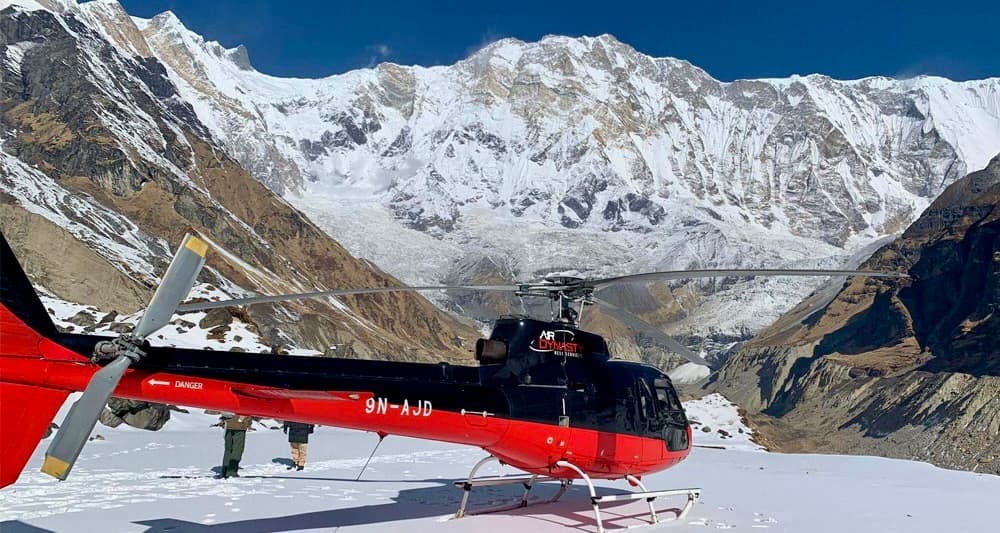 Mount Annapurna And Helicopter