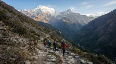 Hikers descending Annapurna Base_camp