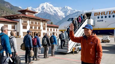 Travelers boarding jet plane Bhutan 202607052127
