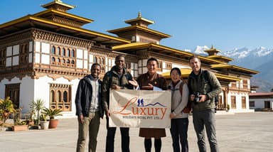 Travelers posing with guide airport 202607052043