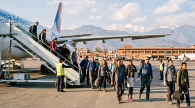 Arrival People get out plane airport 202607050928