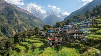 Village on mountainside Annapurna