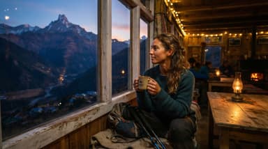Hiker relaxing at lodge valley