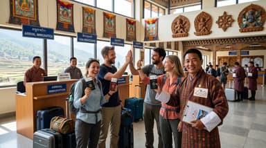 Travelers smiling at airport 202607052047