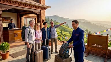 Travelers arriving at resort Nepal 202607052130