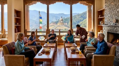 Travelers enjoying drink in lounge 202607052056